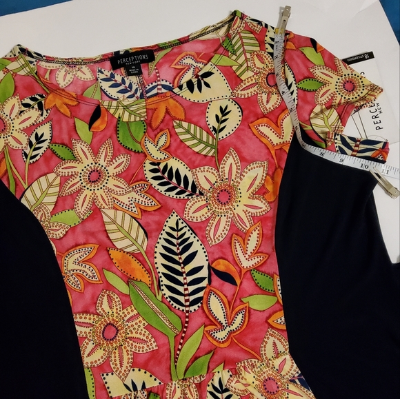 NWT!  Perceptions Fushia/Navy Floral Print Short Sleeve Shift Dress Size 18 - Picture 6 of 11
